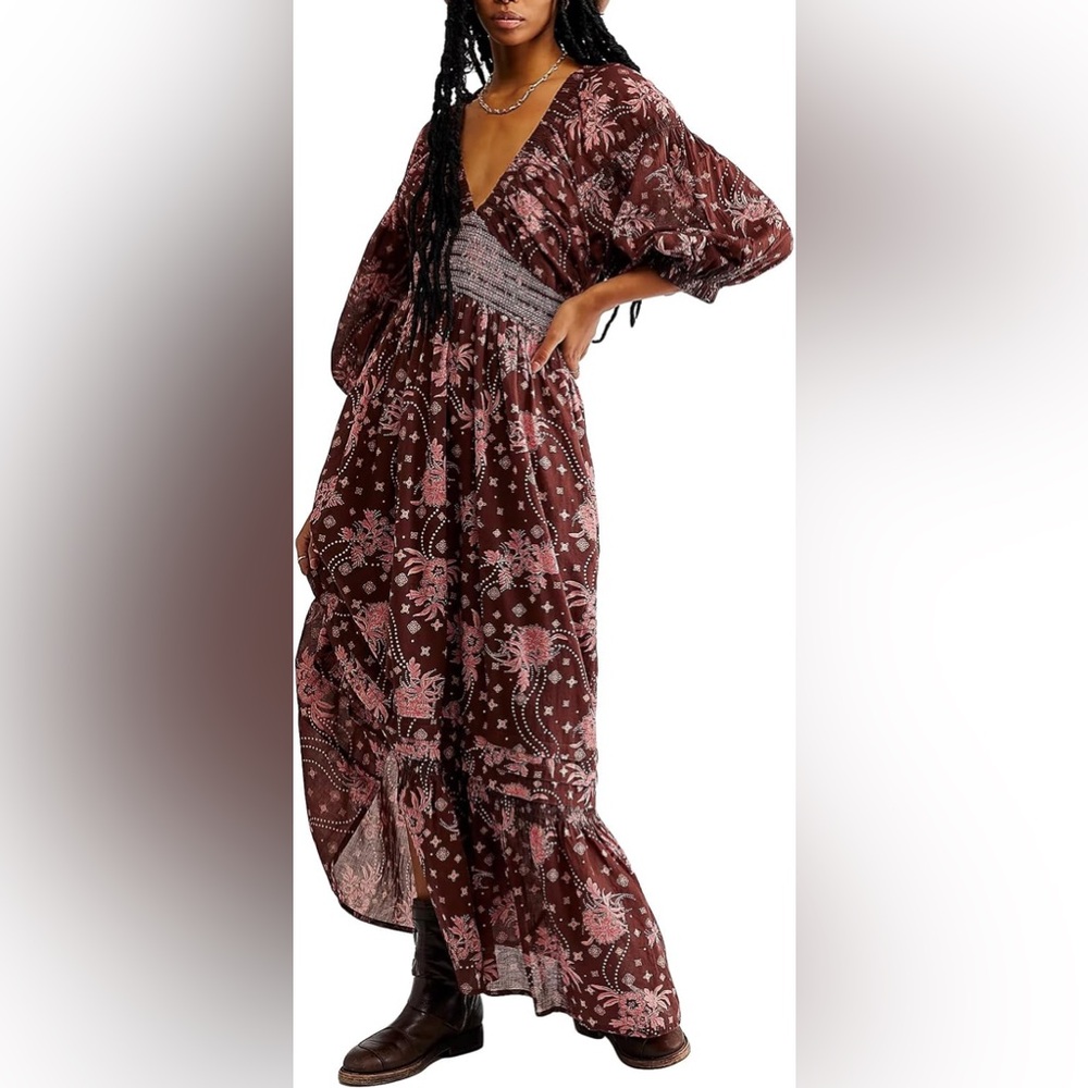 Free People Maroon Floral Maxi